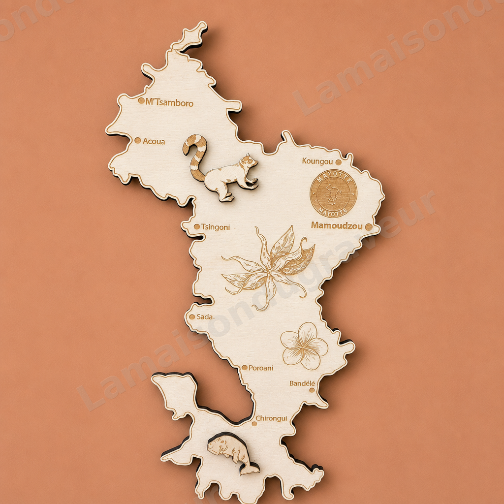 Carte de Mayotte en bois personnalisée