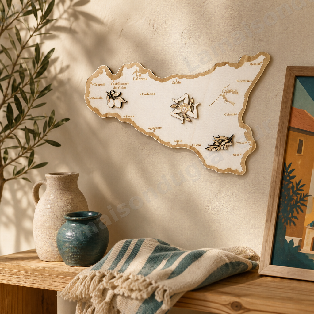 Carte de la Sicile en bois personnalisée