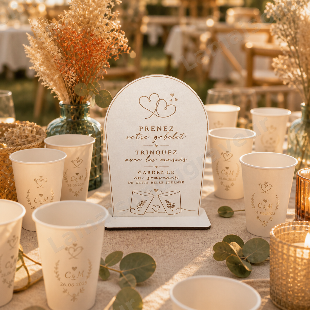 Pancarte Ecocup de mariage en bois