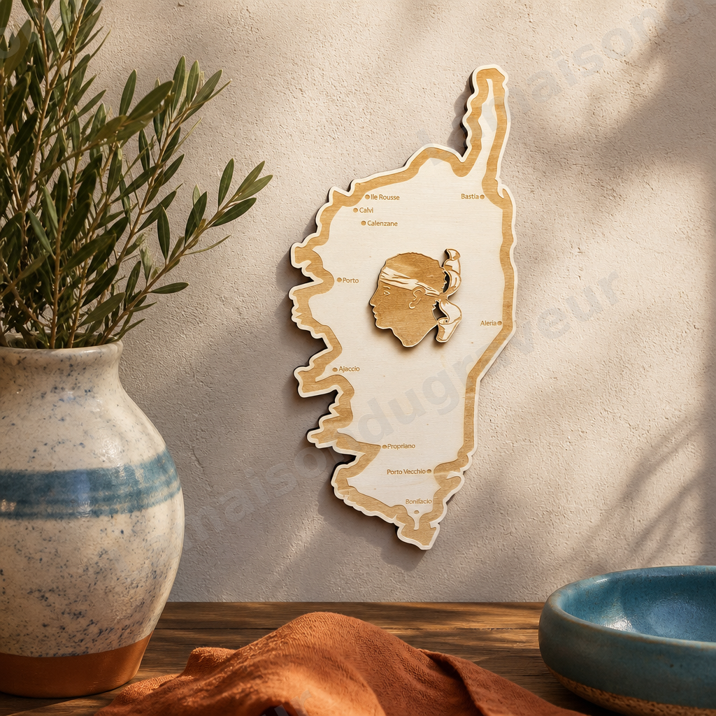 Carte de la Corse personnalisée en bois