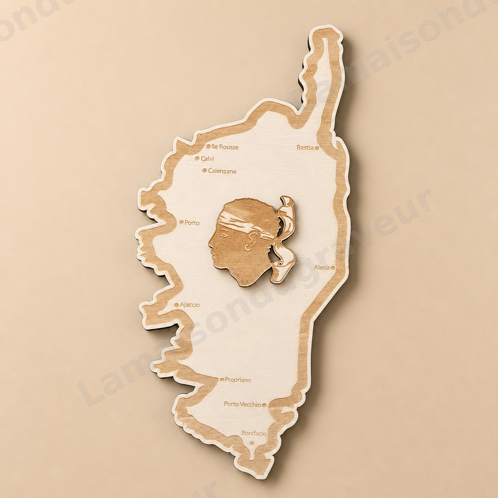 Carte de la Corse personnalisée en bois