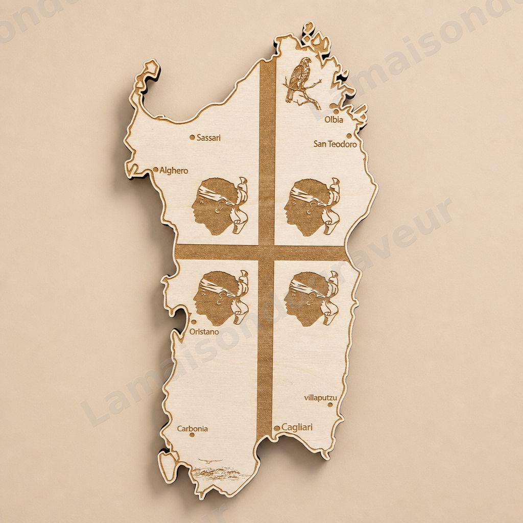 Carte de la Sardaigne en bois personnalisée