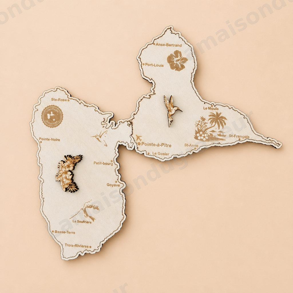 Carte de la Guadeloupe en bois personnalisée