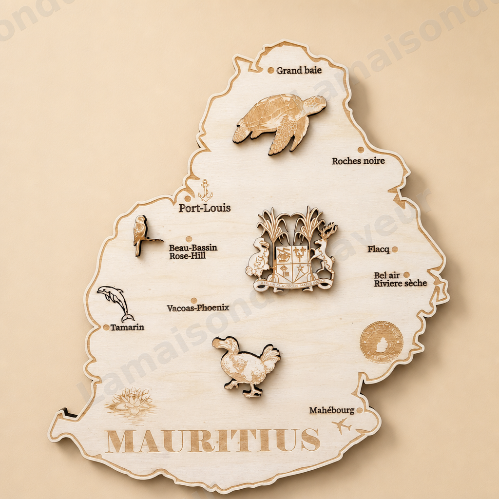 Carte de l’île Maurice personnalisée en bois