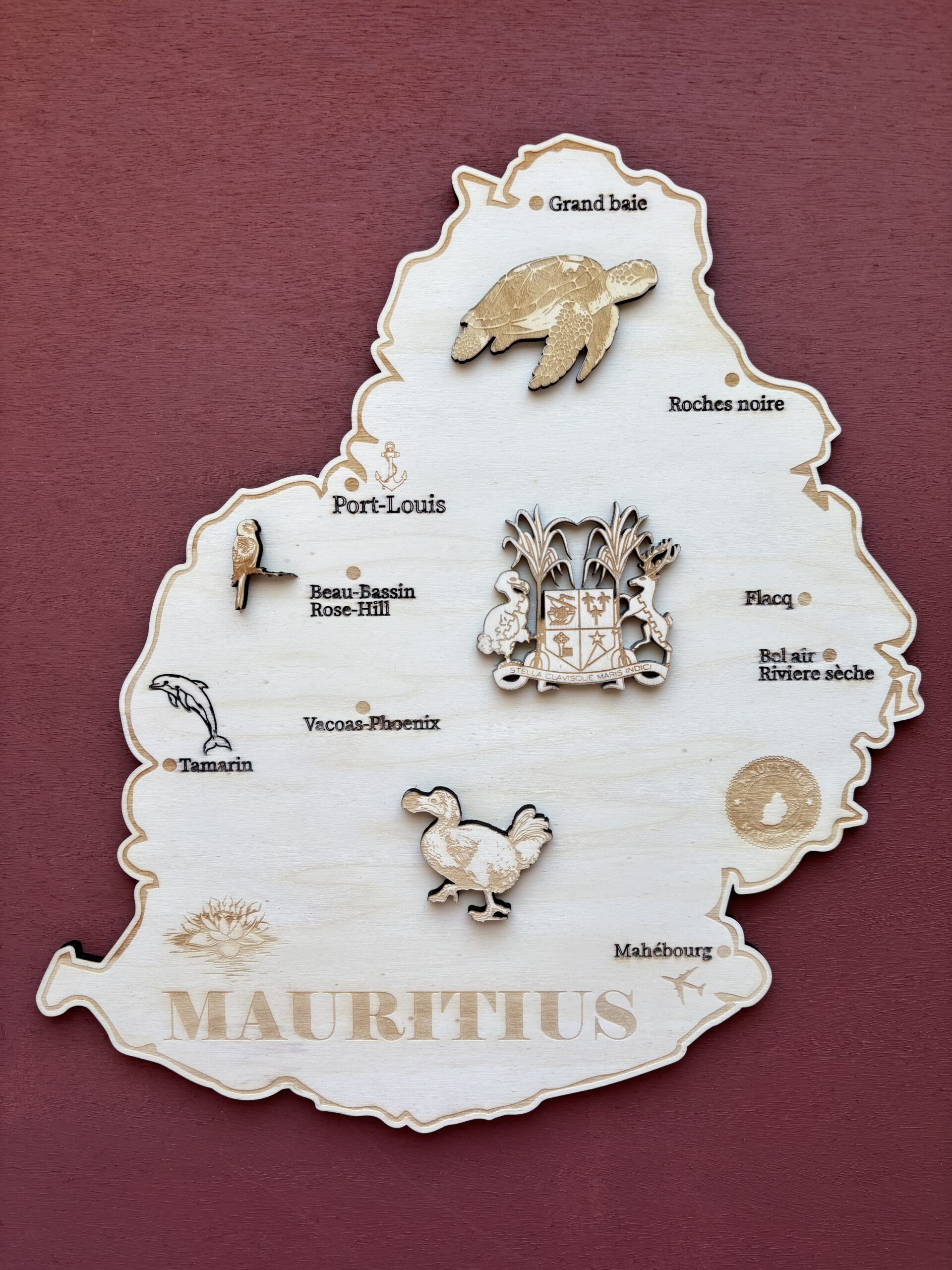 Carte de l’île Maurice personnalisée en bois