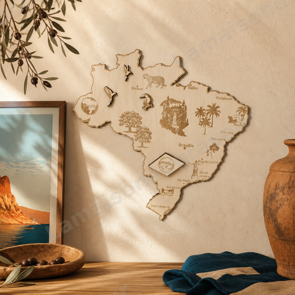 Carte du Brésil en bois personnalisée