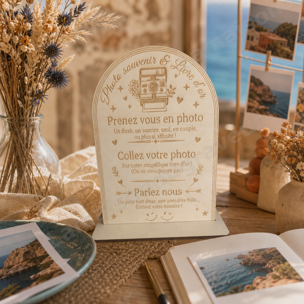 Pancarte livre d’or mariage en bois gravé