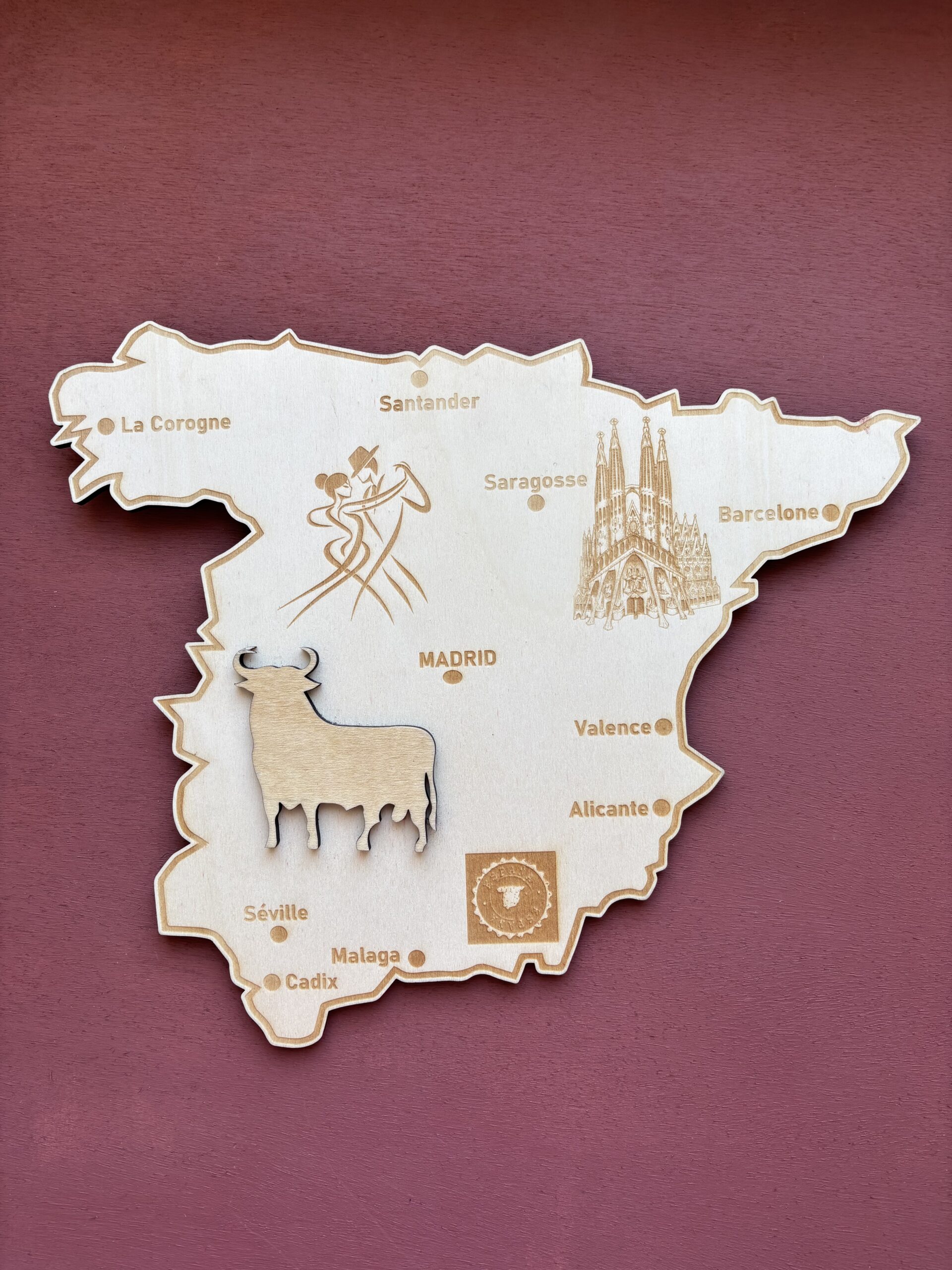 L’Espagne – Carte murale en bois personnalisée