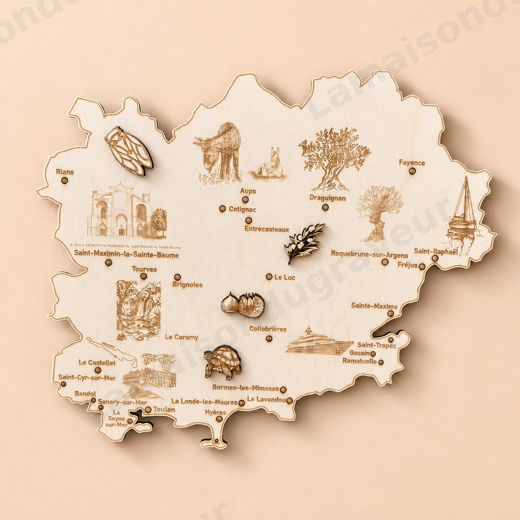 Carte des Bouches-du-Rhône personnalisée en bois