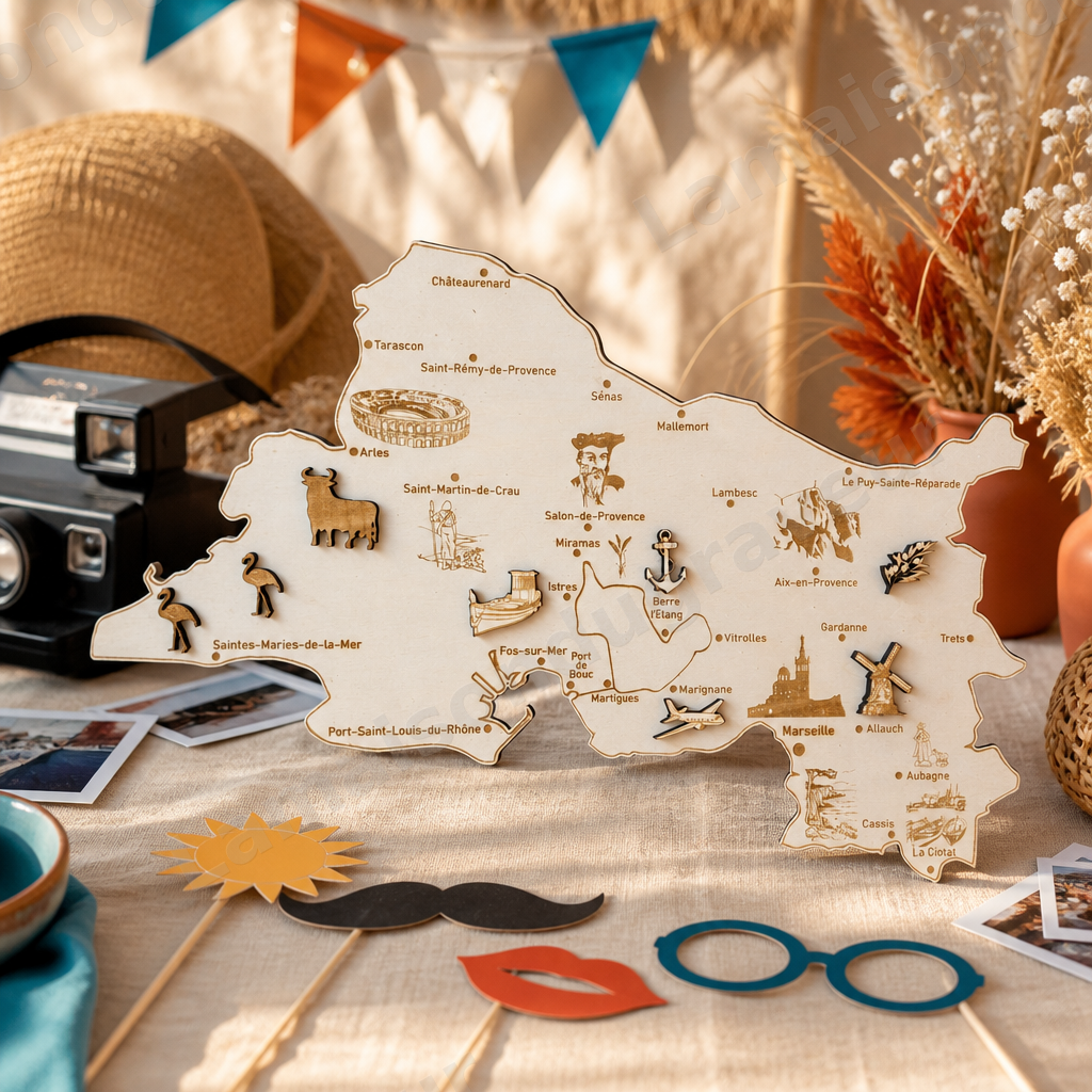 Carte du Var en bois gravé personnalisable