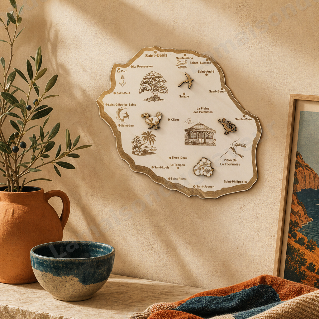 La Réunion – Carte murale en bois personnalisée