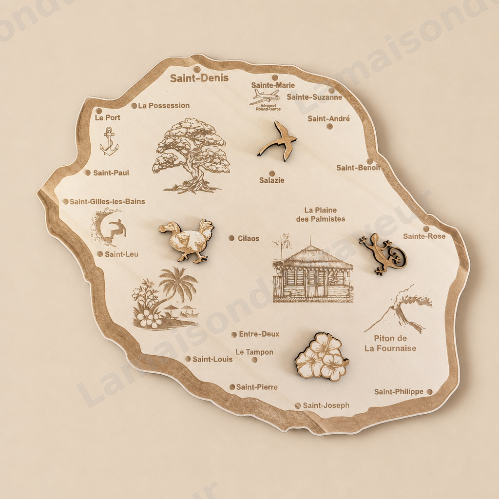 La Réunion – Carte murale en bois personnalisée