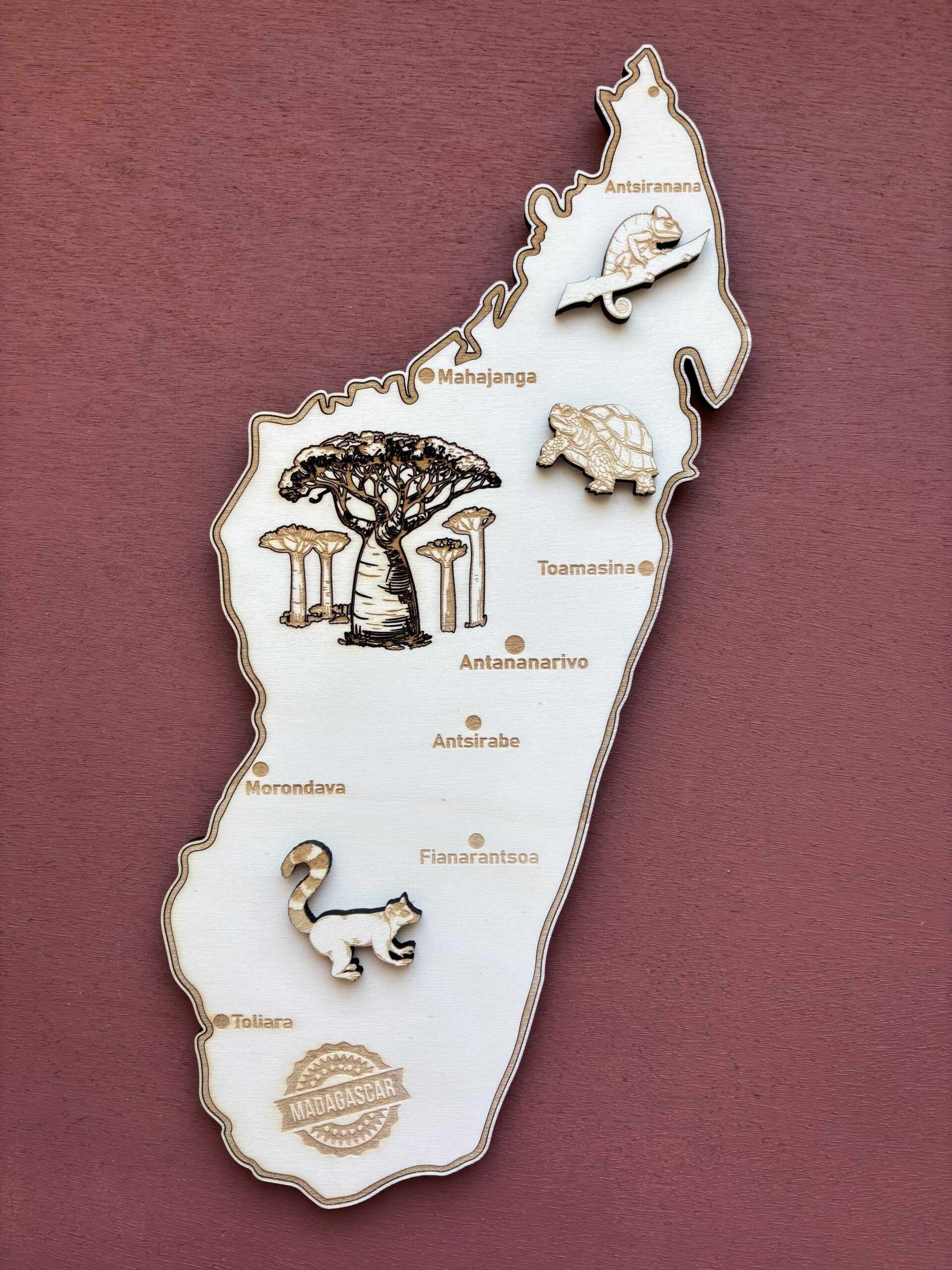 Carte de Madagascar en bois personnalisée